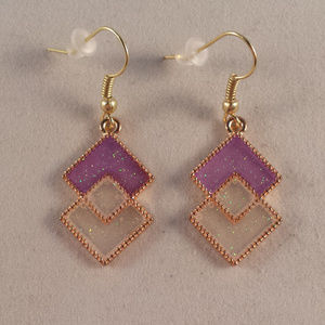 New Gold Geometric Diamond Shape Mystic Purple White Diamond Dangle Earrings